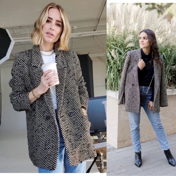 Anine Bing Double Breasted Fishbone Blazer Tweed Size XS - Picture 2 of 9